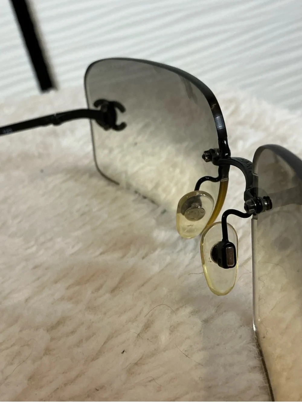 CHANEL Rimless Gradient Sunglasses - Black Frame with Gray-to-Cream Lenses - Picture 7 of 9